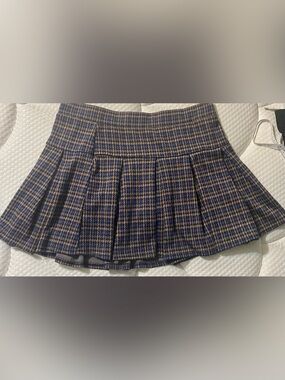 Blue and Brown Plaid Pleated Women's Skort